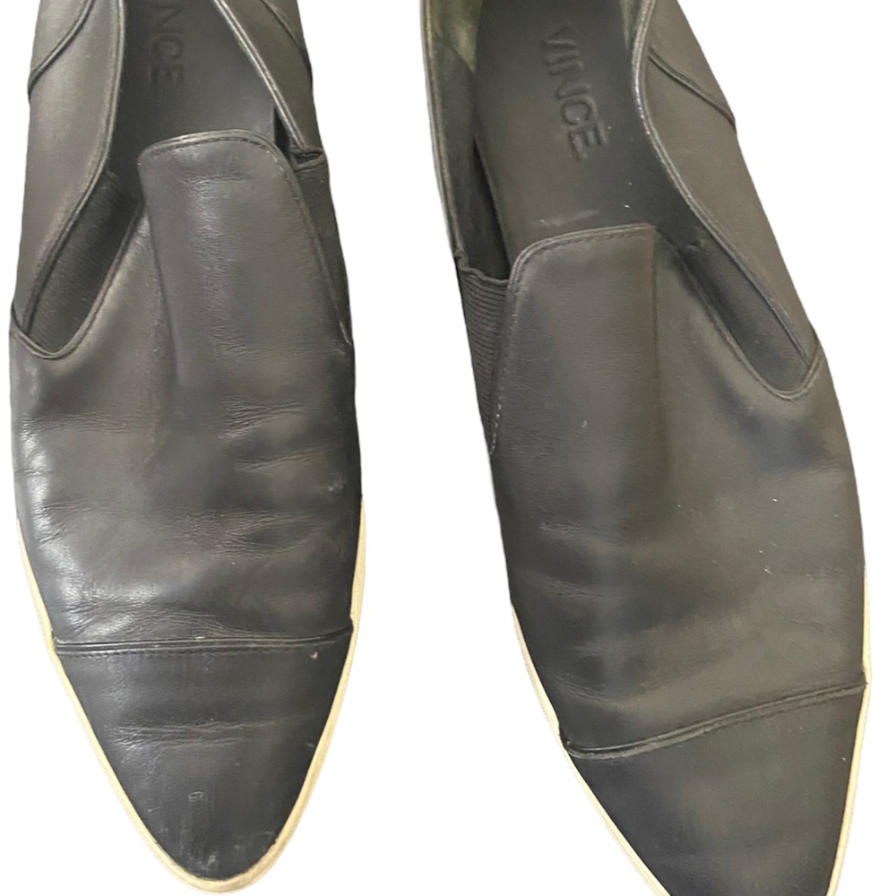 Vince Women's Size 8 Paeyre Black Pointy Toe Slip On Leather Sneaker